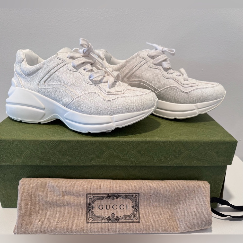 Gucci White Rhyton Logo Canvas Lace-Up Sneakers size 36 - Picture 3 of 12